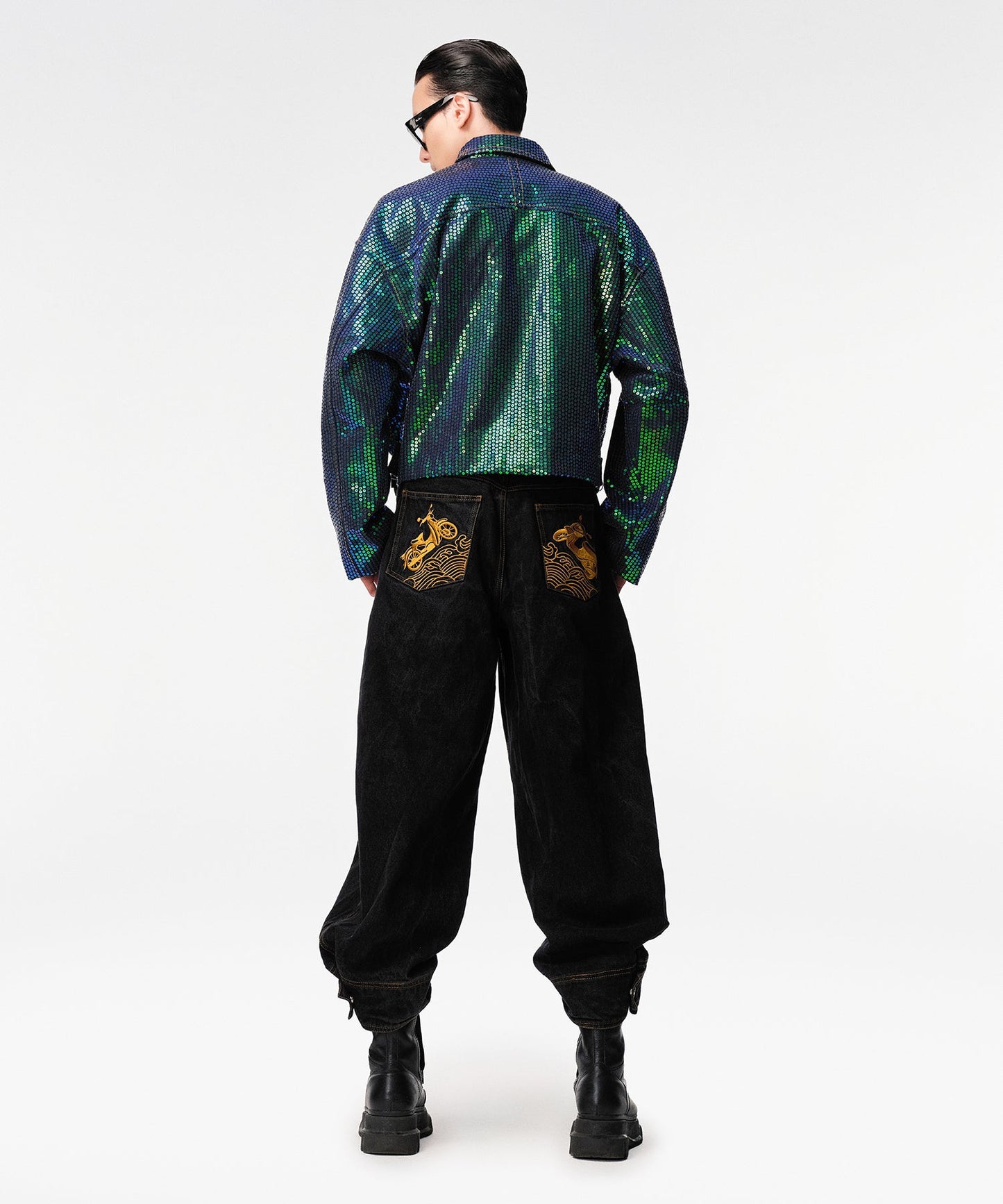 Matrix Sequin Denim Crop Jacket