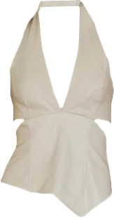 FAUX LEATHER ECRU V-CUT TOP