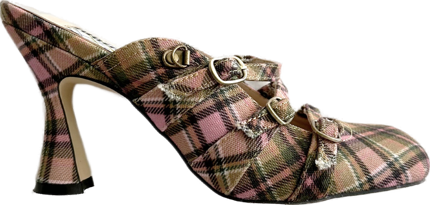 Smooky Plaid Lace Up Square Toe Mules