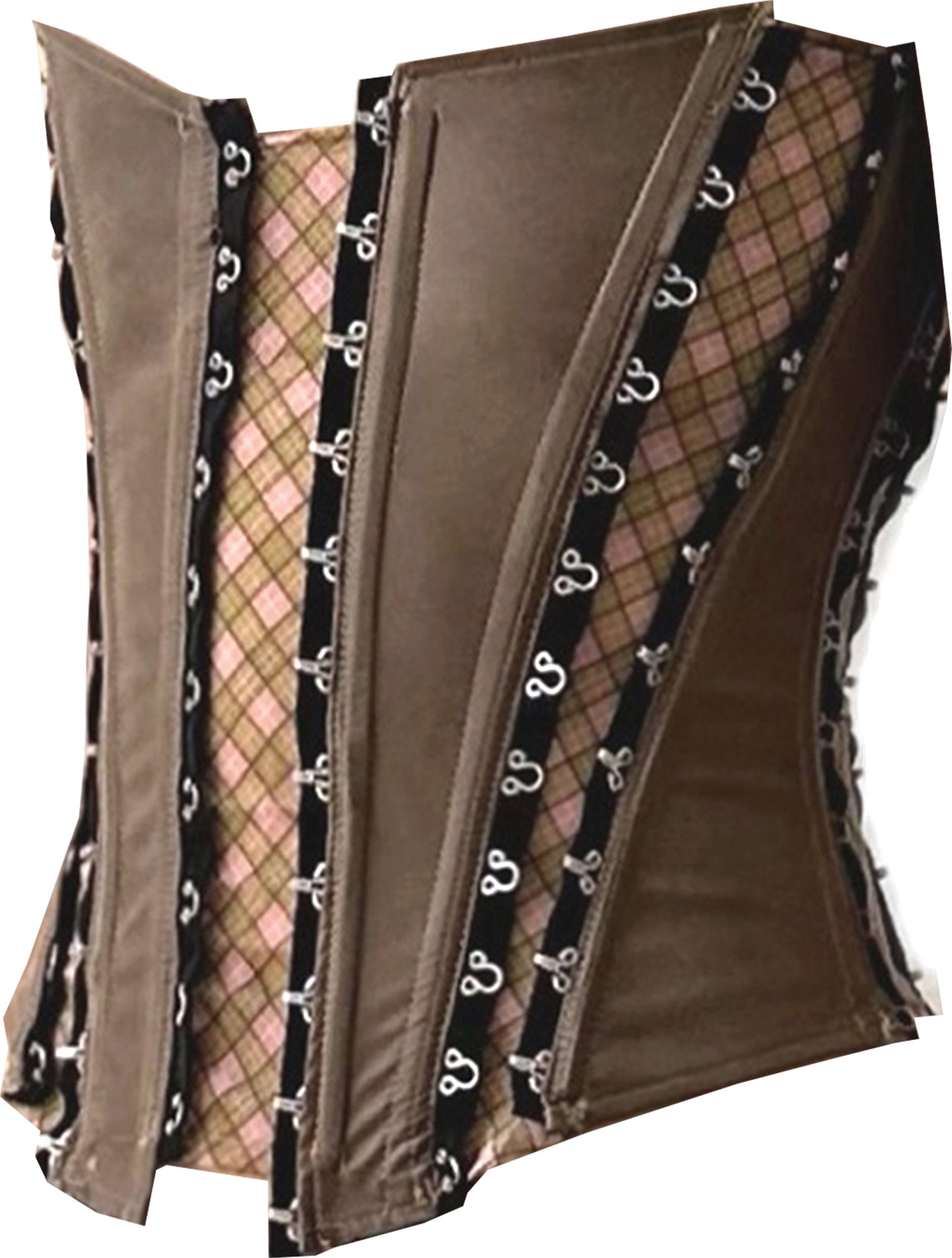 Vegan Leather Plaid Organza Patched Corset Top