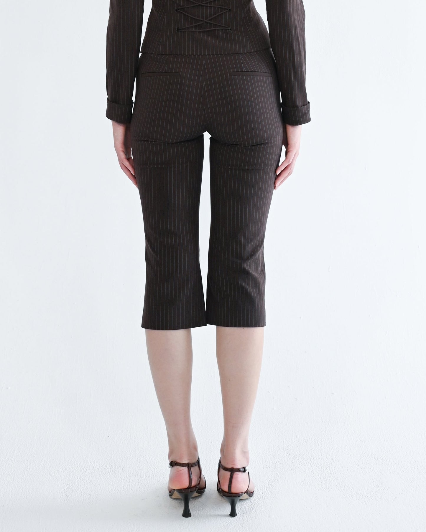The Harlow Capri in Brown Pinstripe