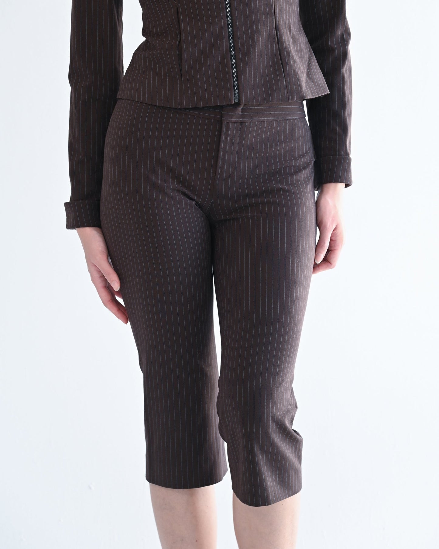 The Harlow Capri in Brown Pinstripe