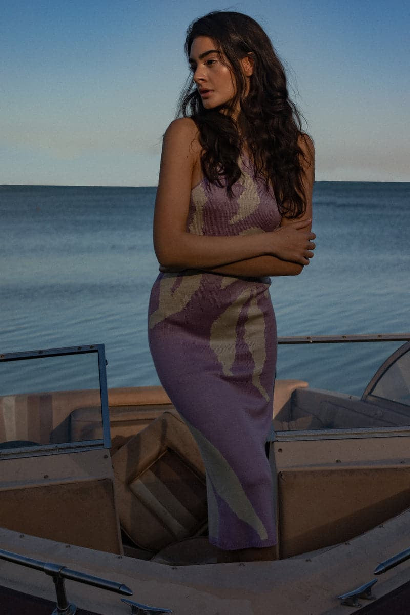 IRIS PRINT KNITTED MIDI DRESS