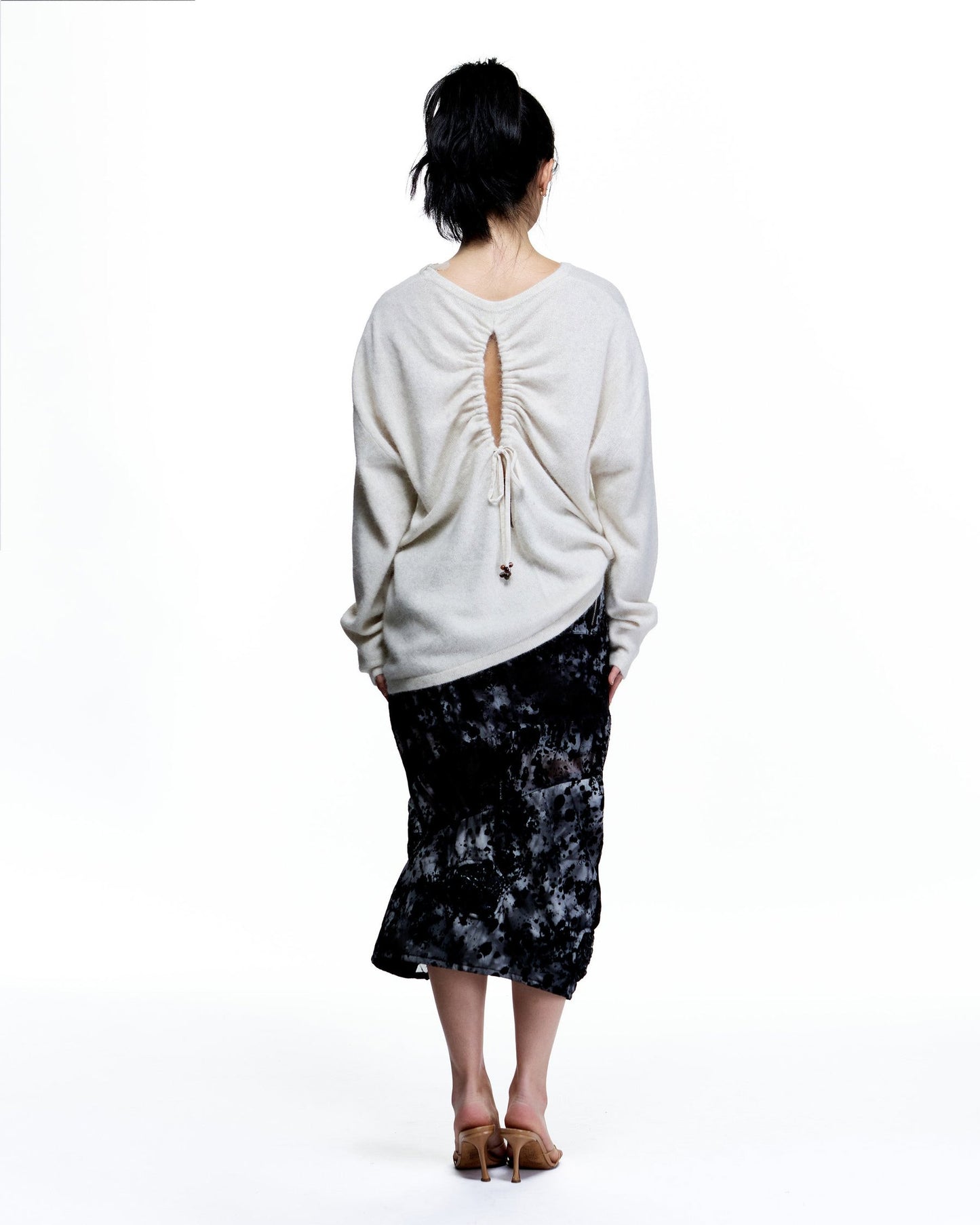 FINE LINEN SHORT SLEEVE U NECK SWEATER_SAND