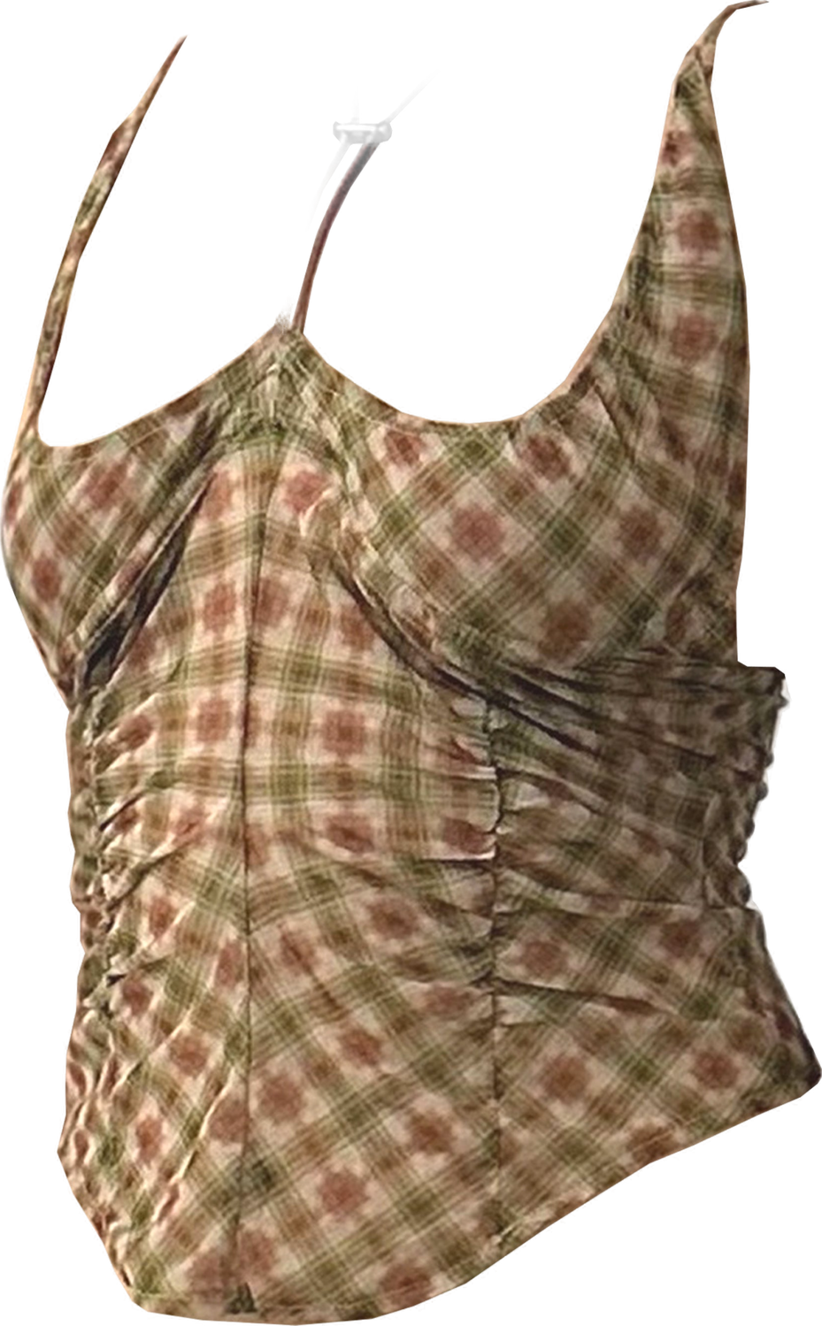 Plaid Mesh Round Hem Halter Tank
