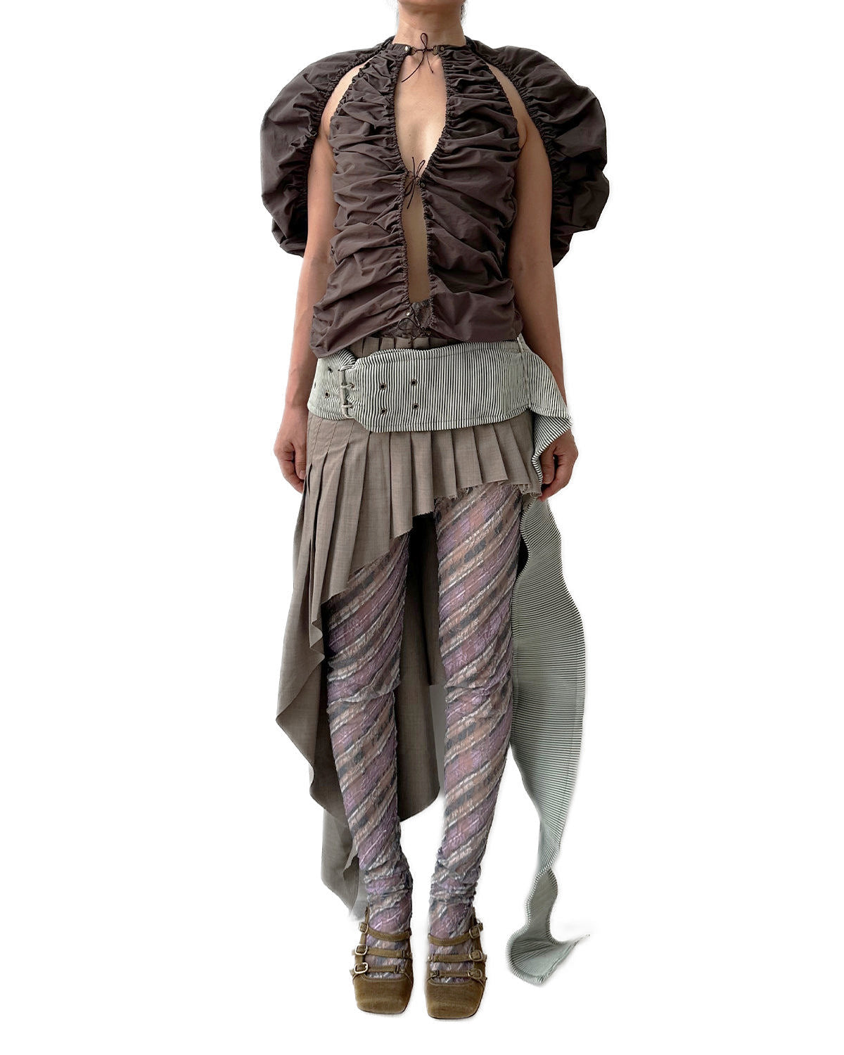 Asymmetrical Pleated Office Skirt Grey