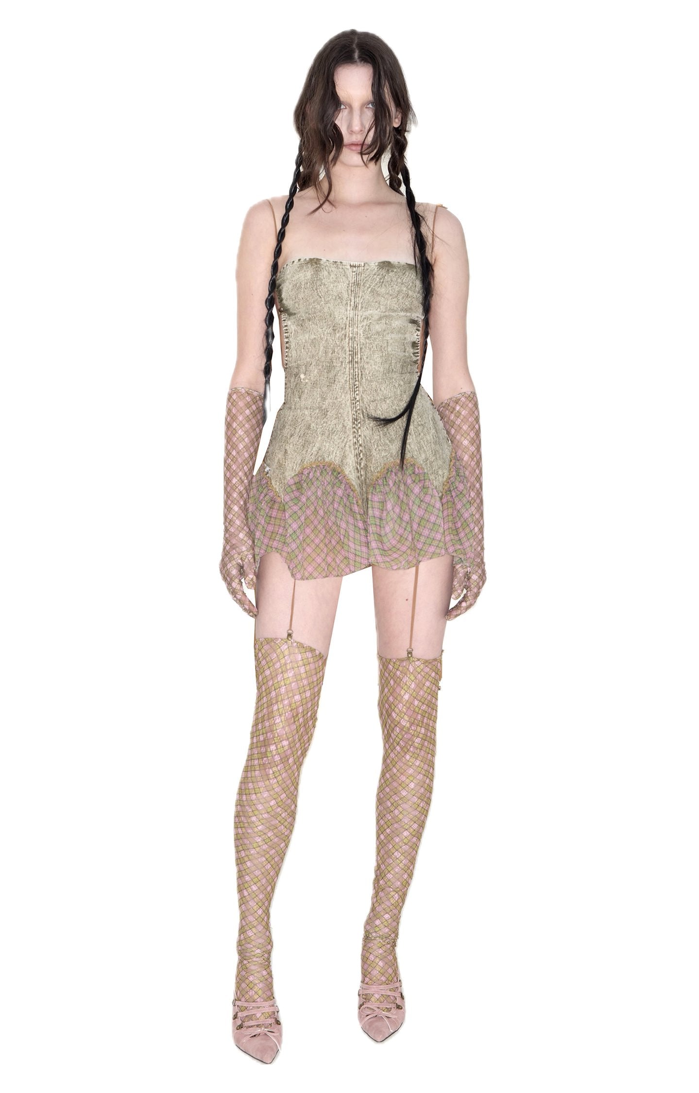 Plaid Denim Bubble Mini Dress Fenlü