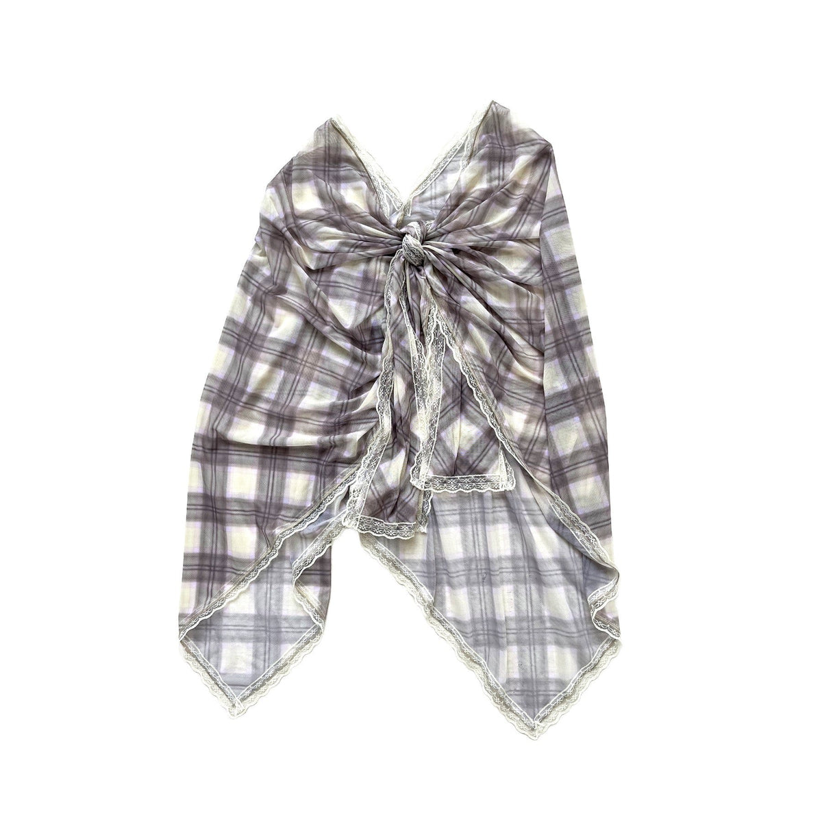 Semi Sheer Lace Halter Top Porcelain Plaid