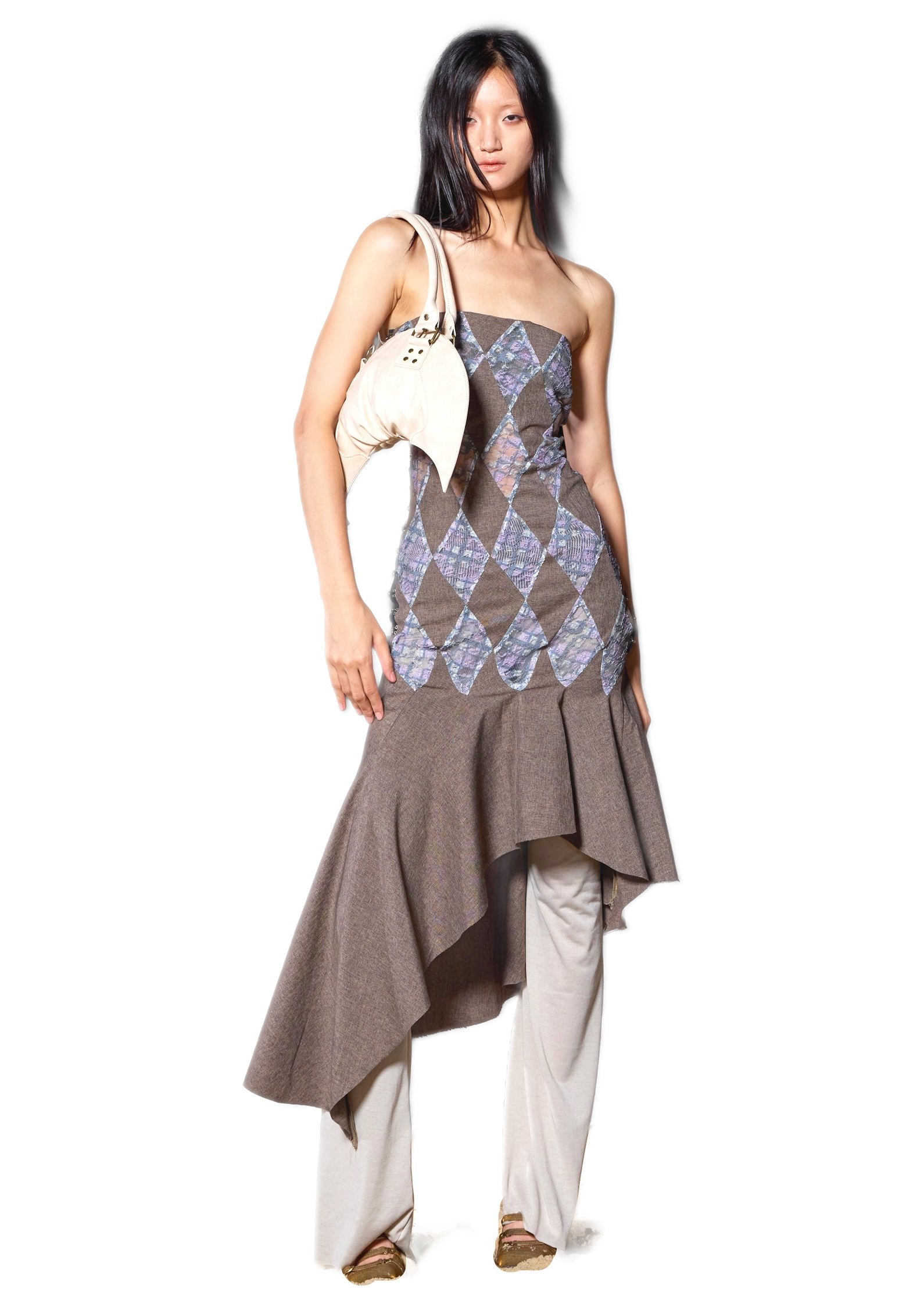 Low-rise Jersey Rib Flared Pants Beige Thistle w/ 4 Strings