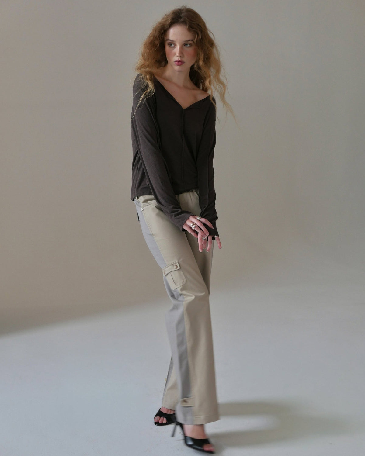 INES two tone cargo pants - light grey