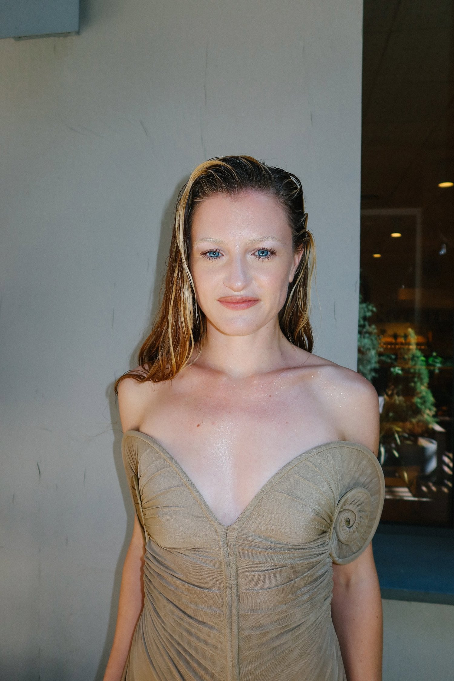 Draped Sea Shell Swirl Maxi Gown Khaki