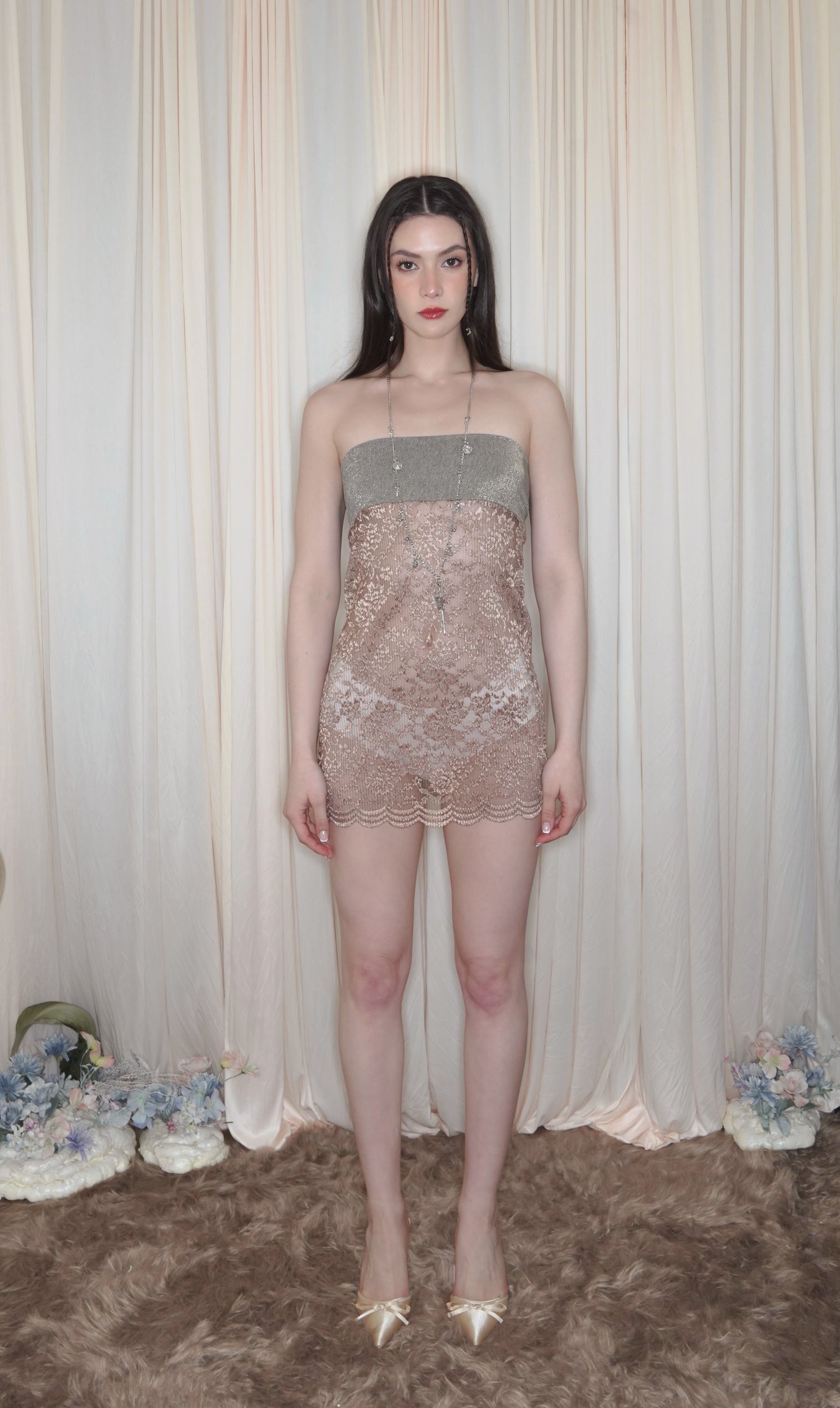 DRYAD GOLD MINI BABYDOLL DRESS