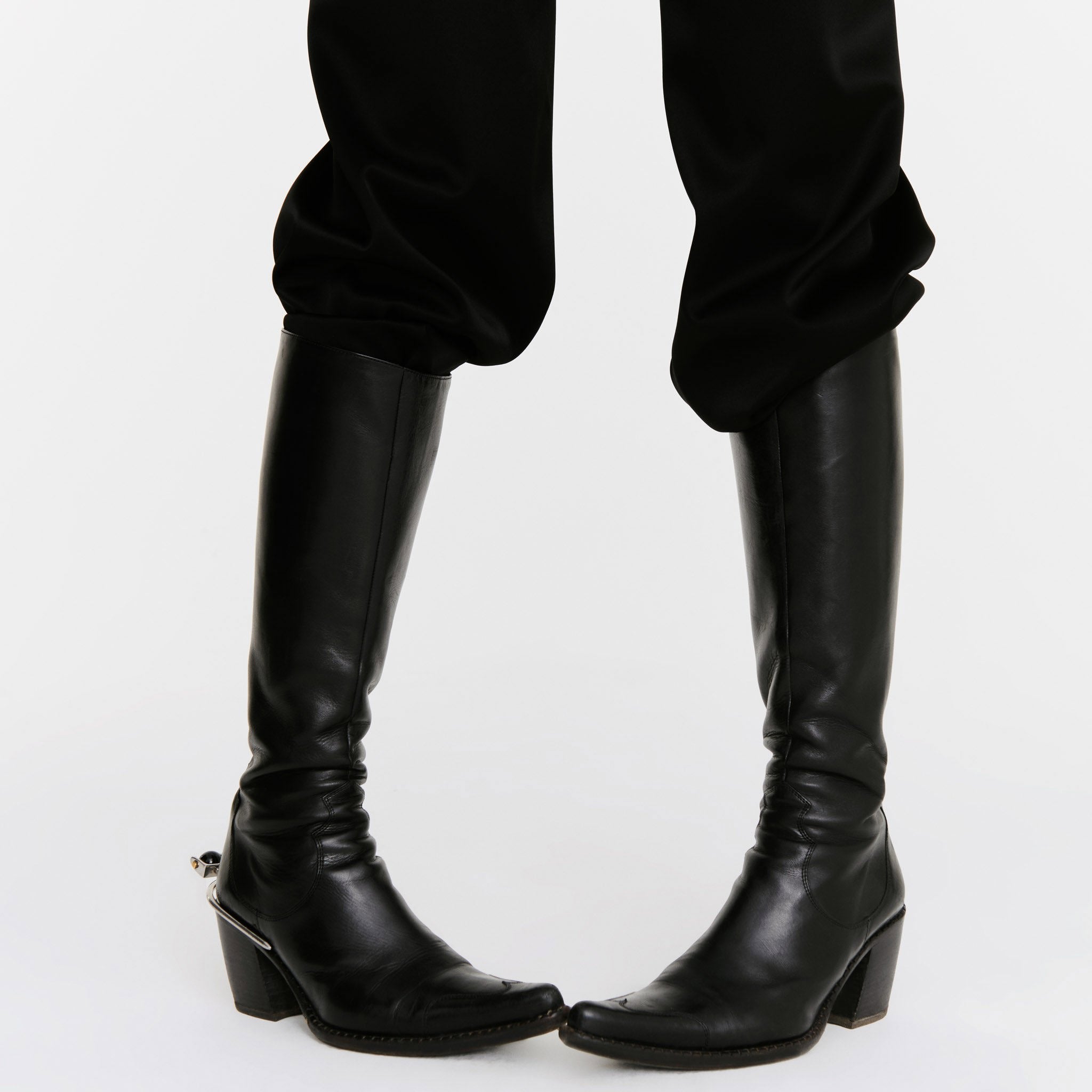 V-Back Trousers in Black Satin