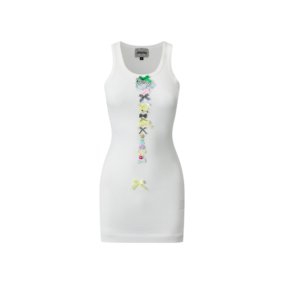 Ivory Rib Vest Mini Bows Dress Candy