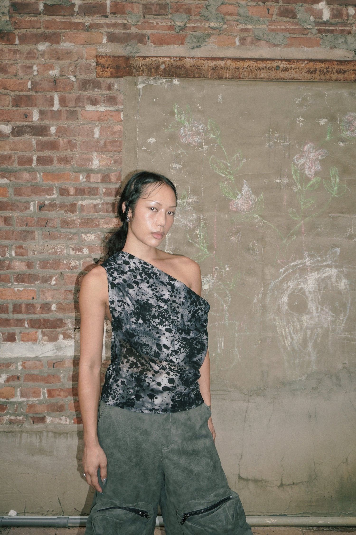 TWO WAYS MESH PRINT HALTER TOP