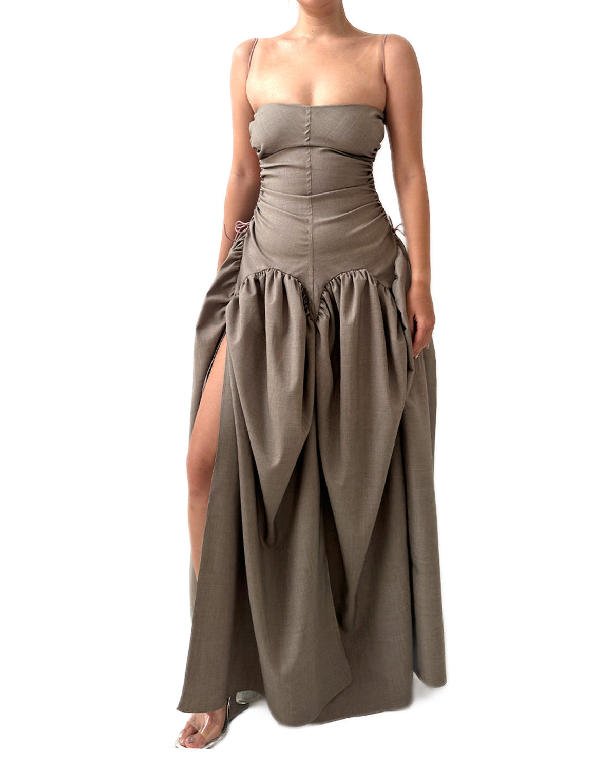 Open Back Cami Bubble Maxi Dress Office Grey Suiting
