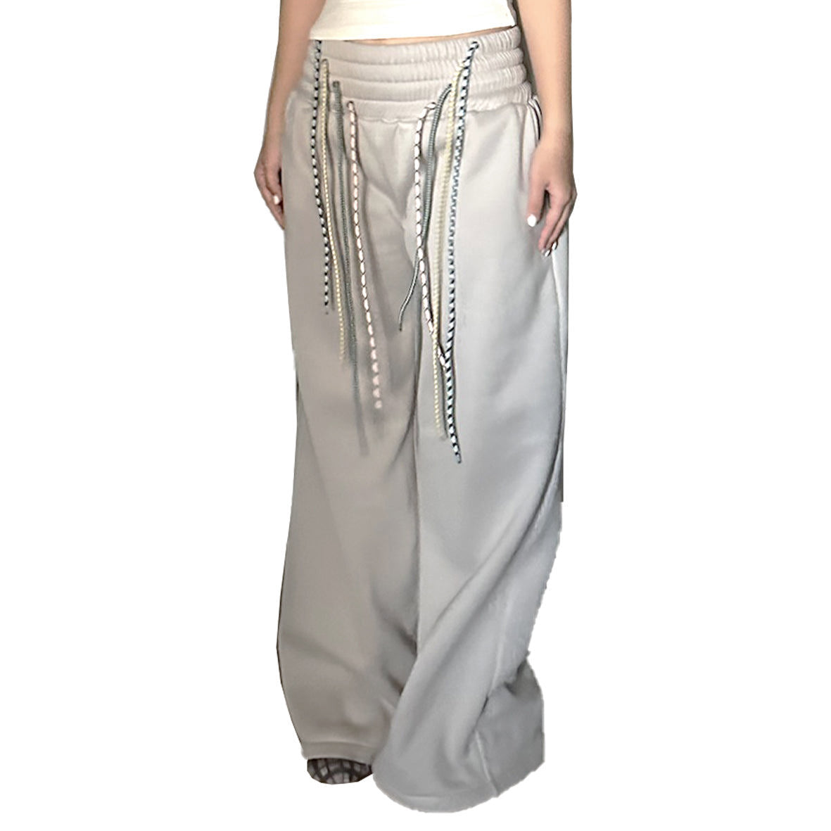 4-Drawstring Elastic Waist Band Oversized Sweat Pants