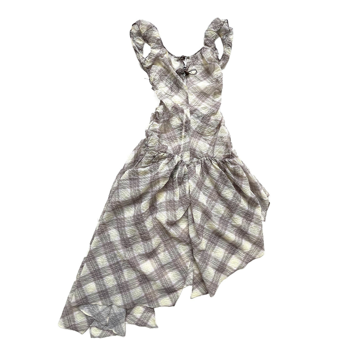 Plaid Puff Chiffon Asymmetrical Dress Porcelain