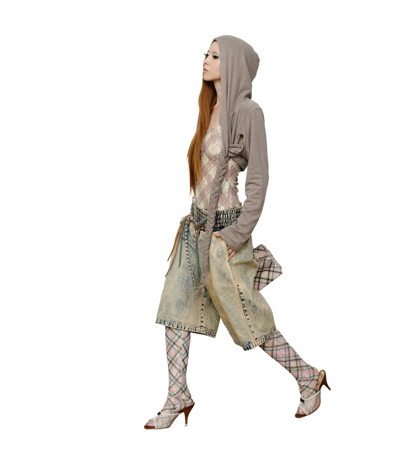 Braided Cropped Hoodie Gray