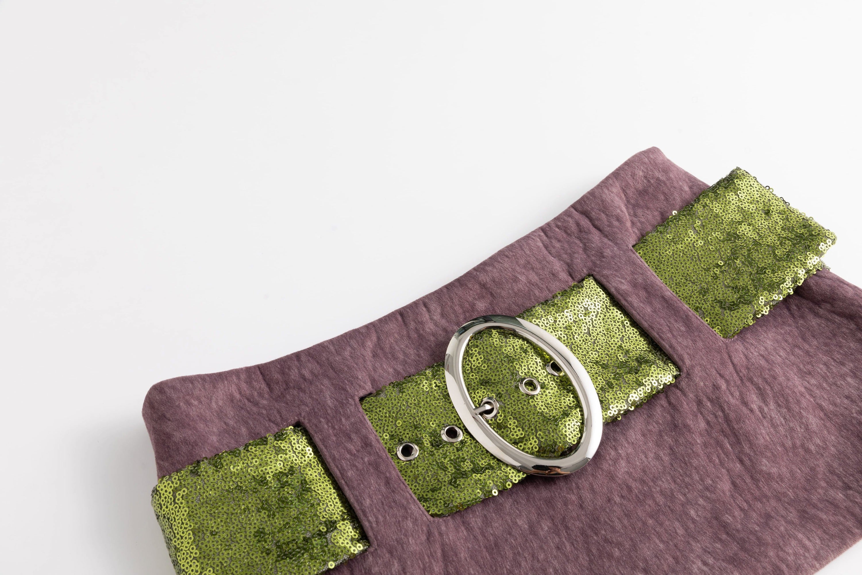 Purple Suede Sequins Belted Mini Skirt
