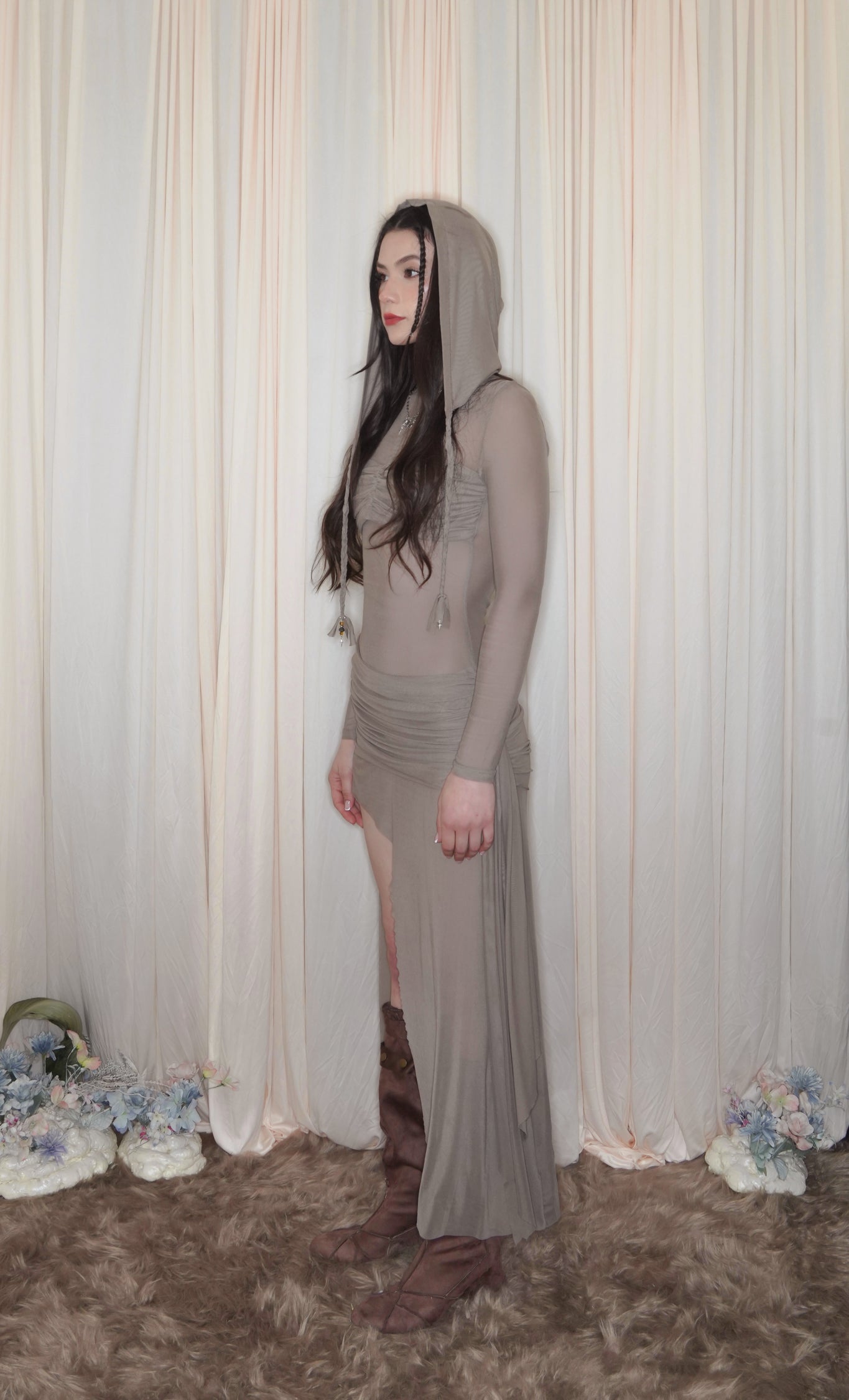 STONE TAUPE NEW NYX DRESS WITH HOOD