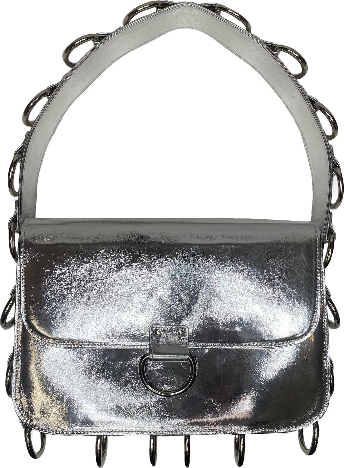 THE LEATHER D-RING BAG | SILVER