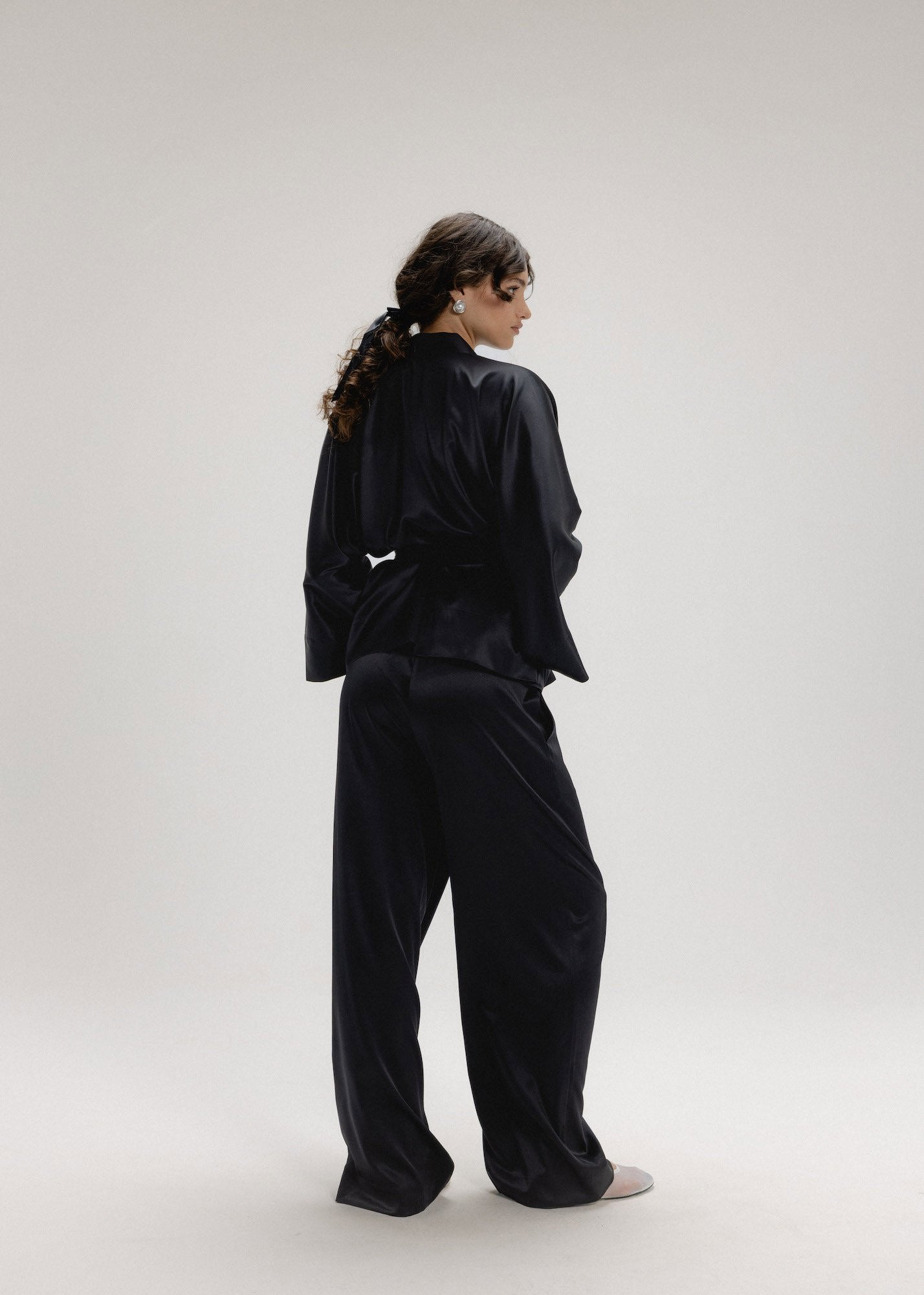 Wide Silk Pants in Black