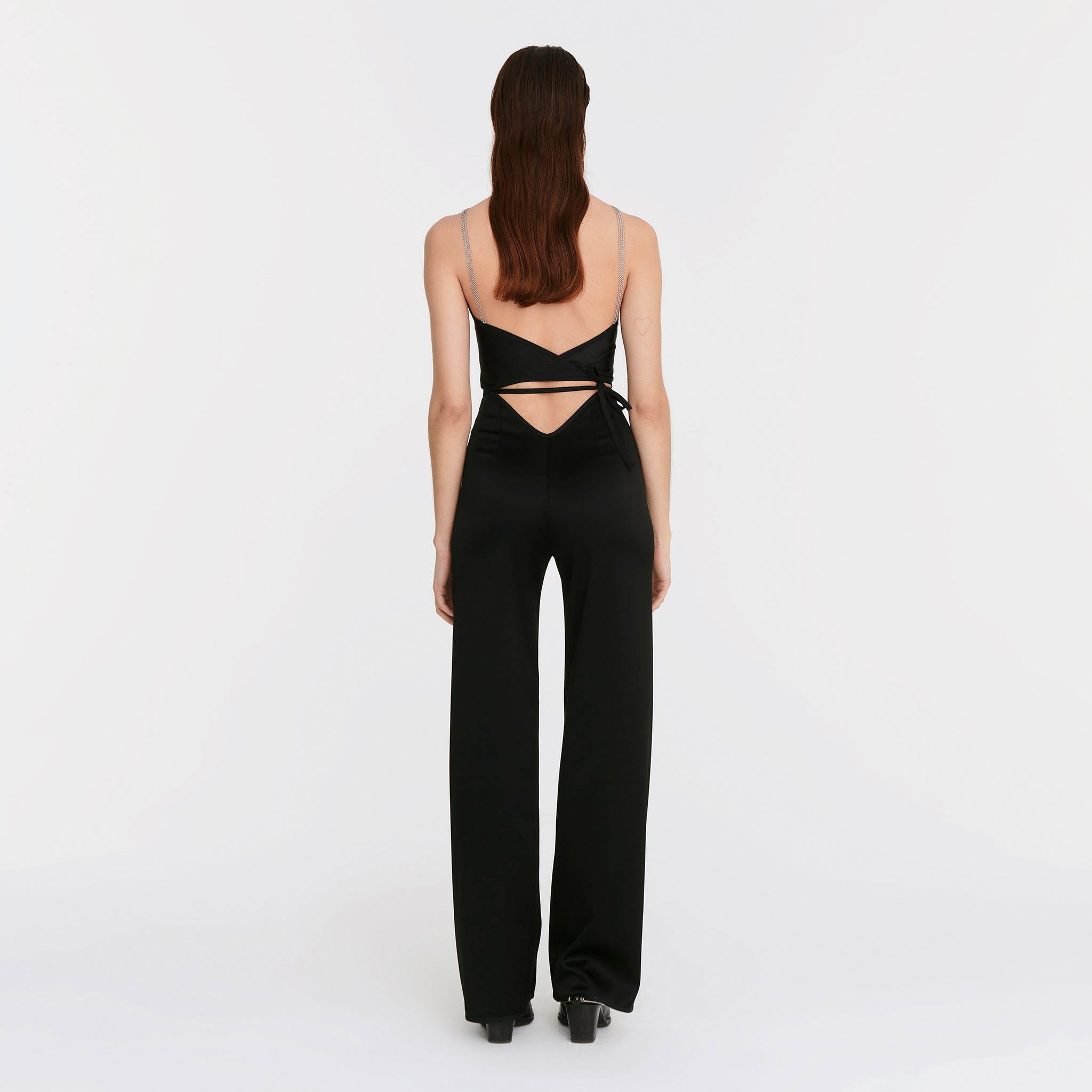 V-Back Trousers in Black Satin