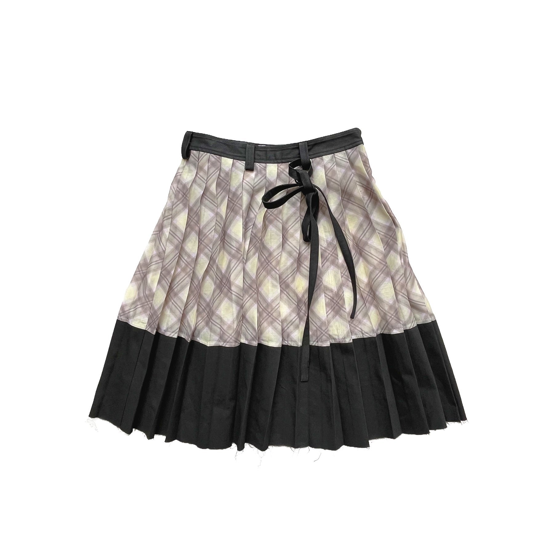 Patchwork Organza Pleated Midi Skirt Black Porcelain