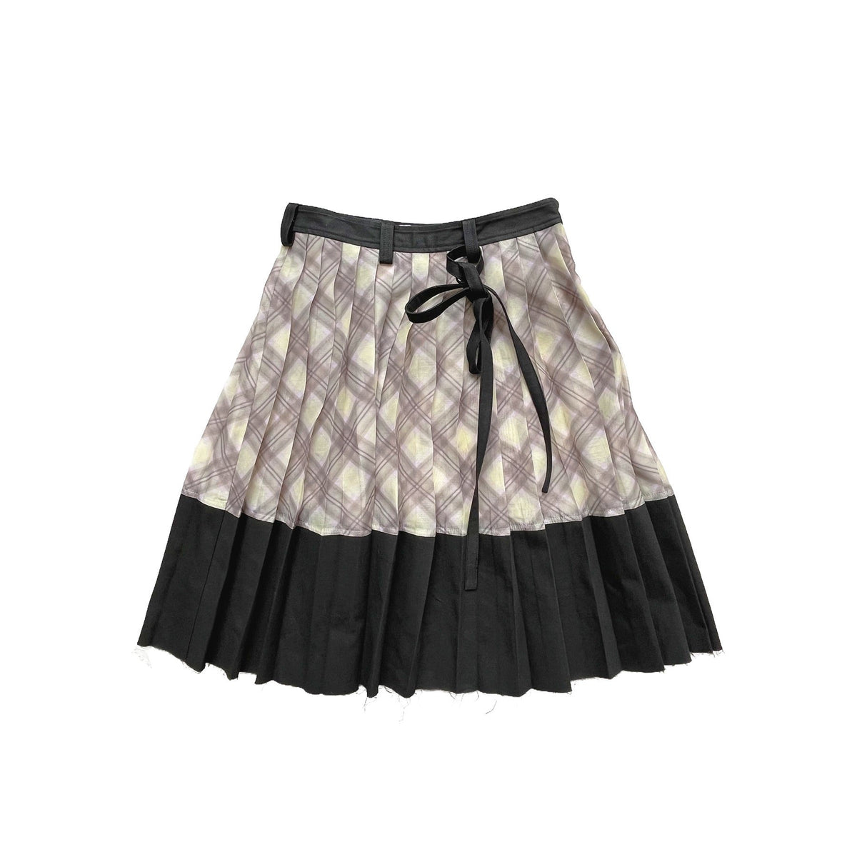 Patchwork Organza Pleated Midi Skirt Black Porcelain