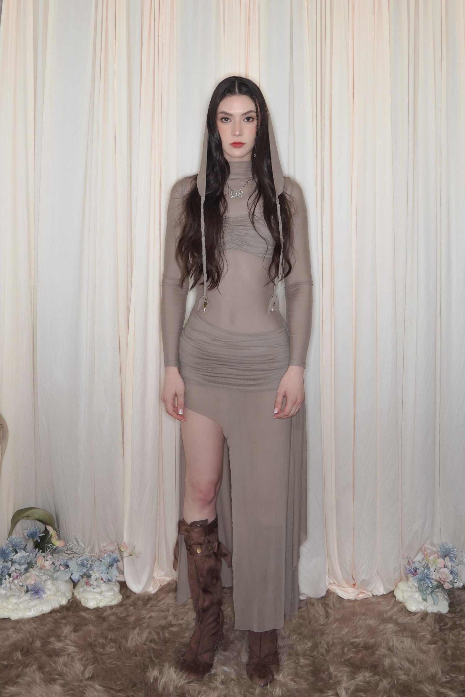 STONE TAUPE NEW NYX DRESS WITH HOOD
