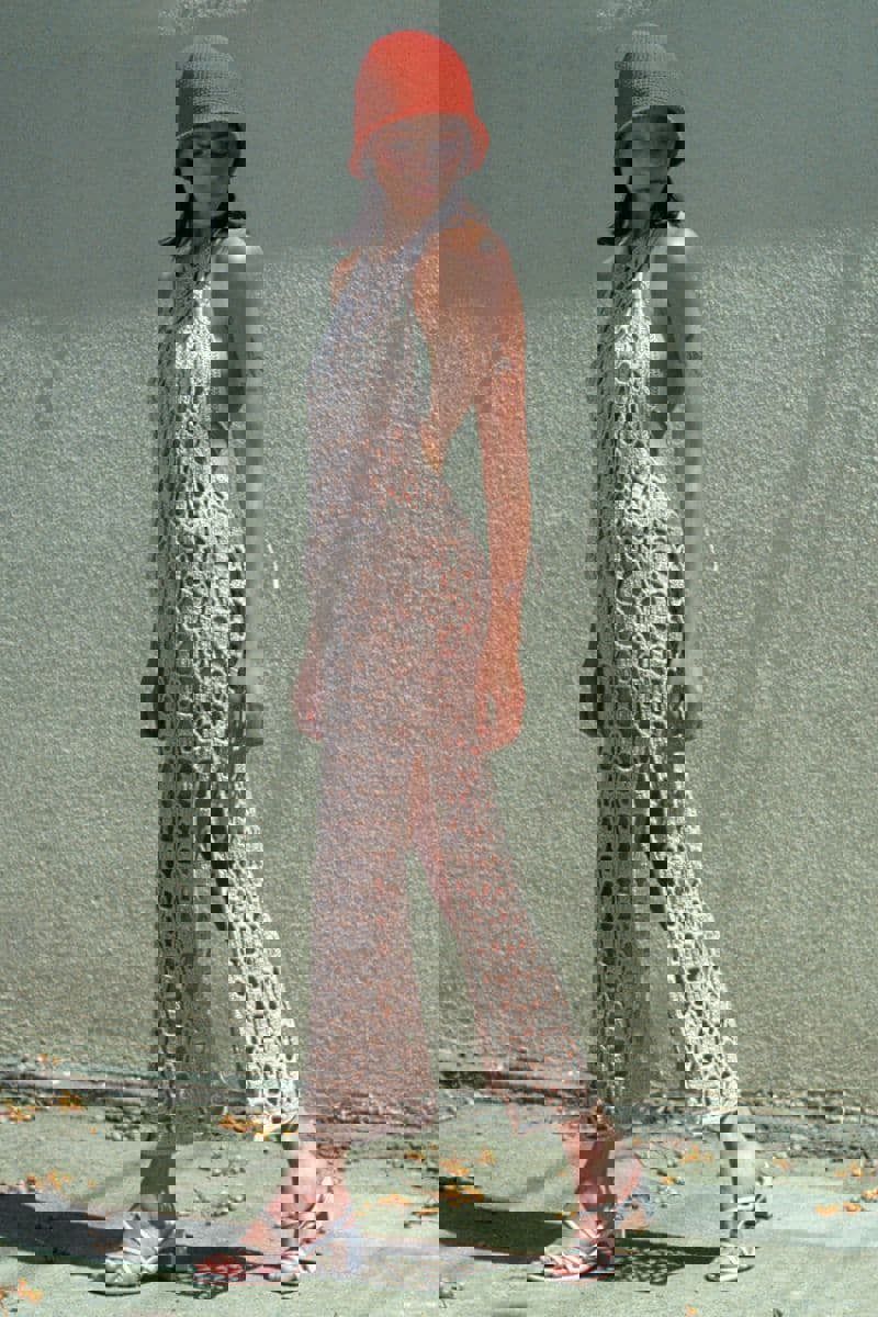 BEIGE KNITTED FISHNET MAXI DRESS