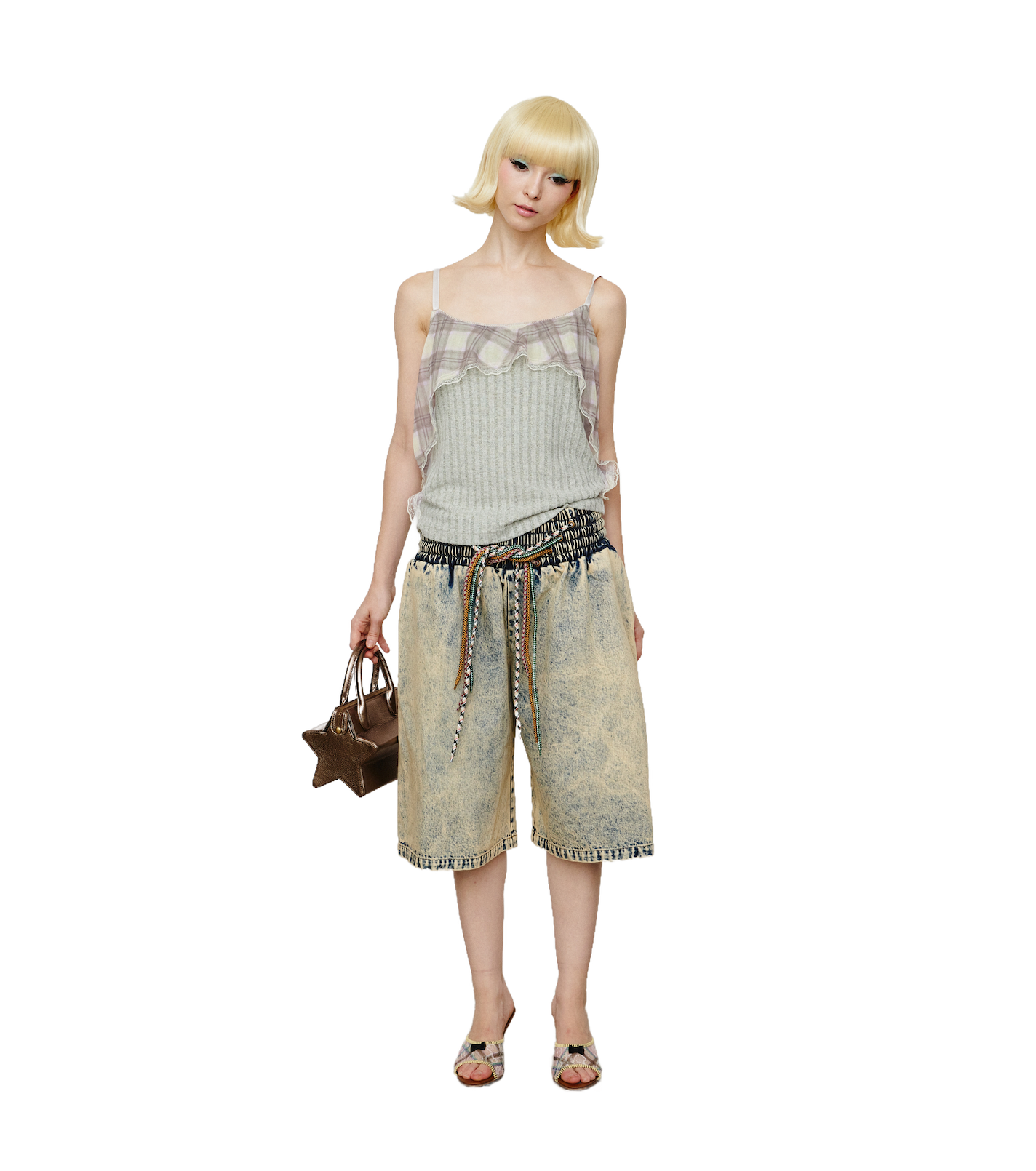 4-string Oversized Denim Shorts Washout Blue