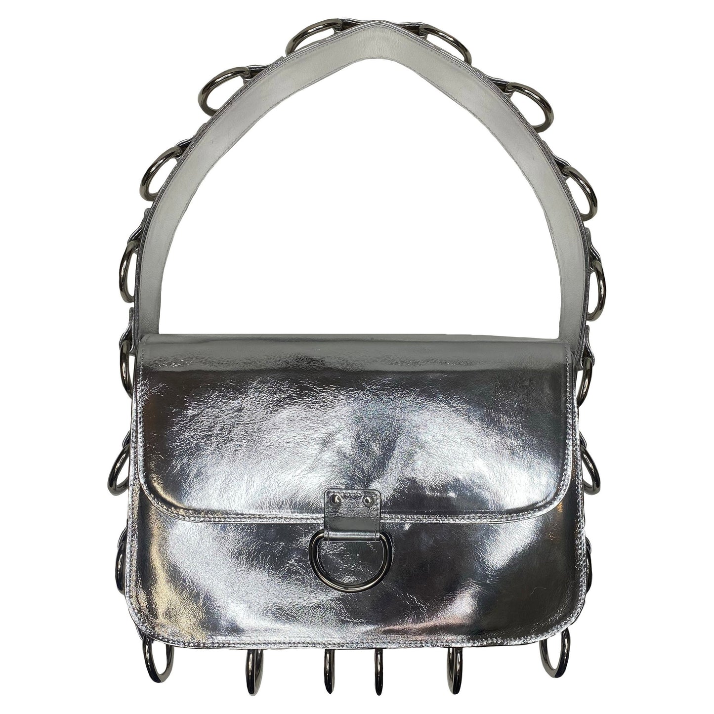 THE LEATHER D-RING BAG | SILVER