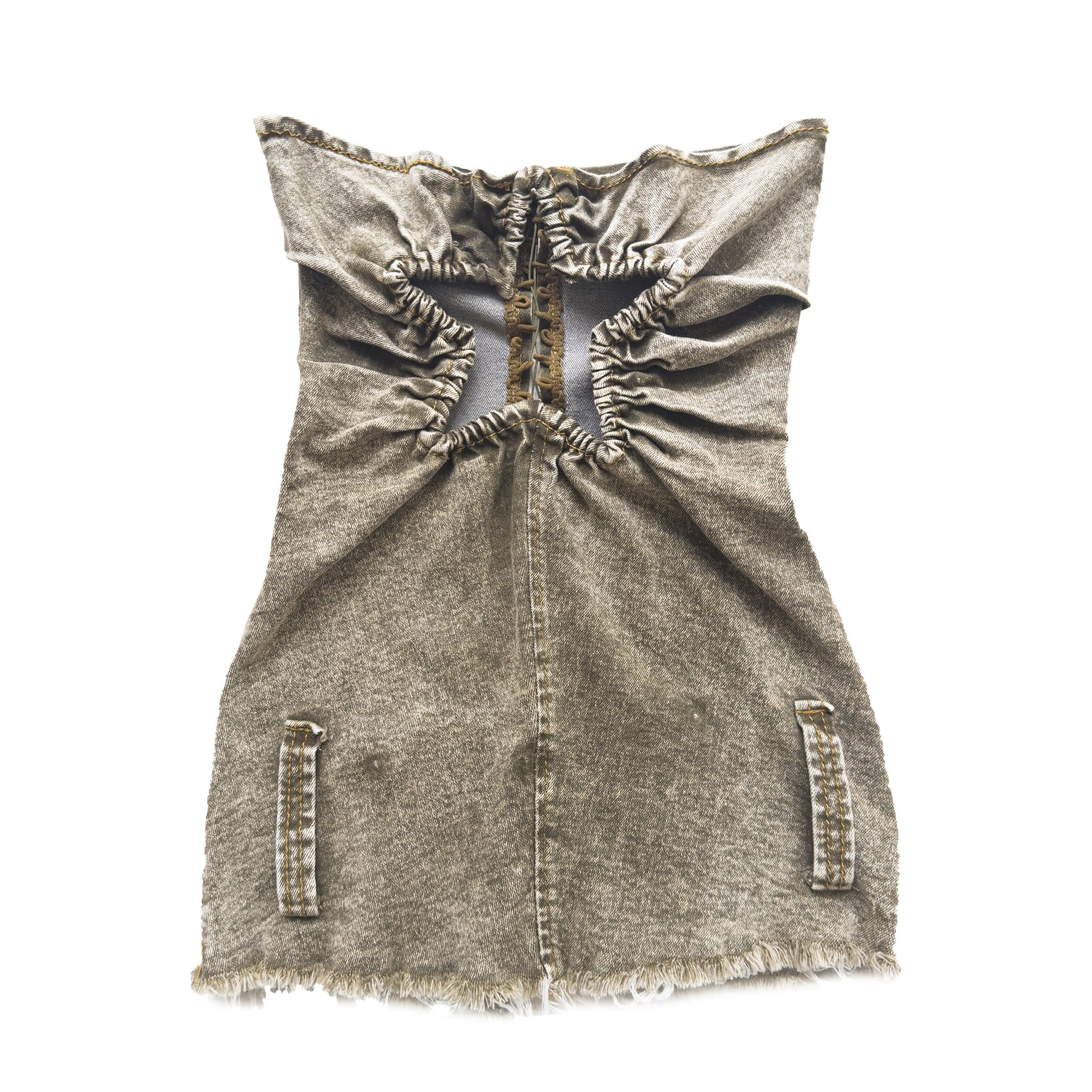 Stretch Denim Star Cutout Long Corset Green