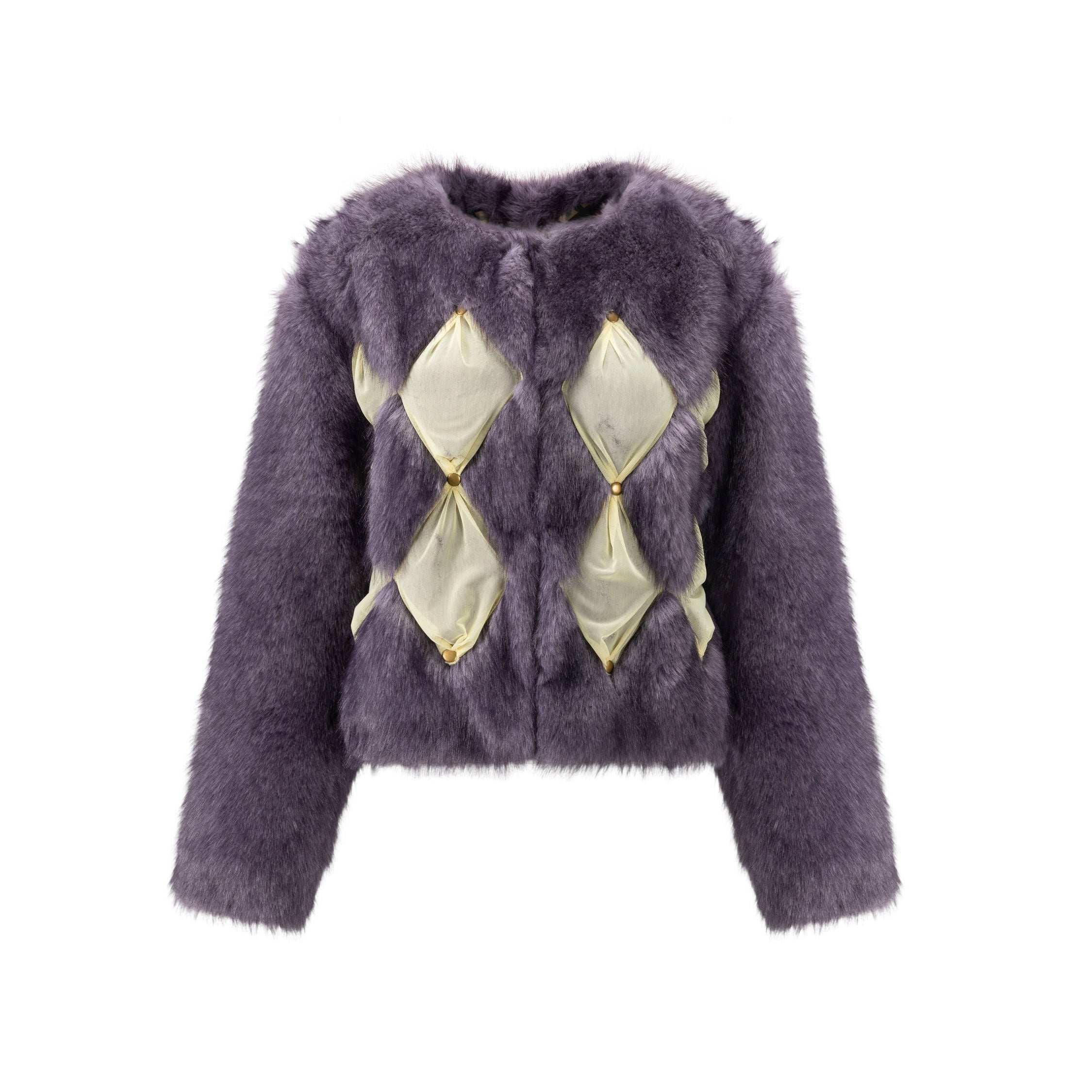 Lavender Faux Fur Diamond Patch Coat