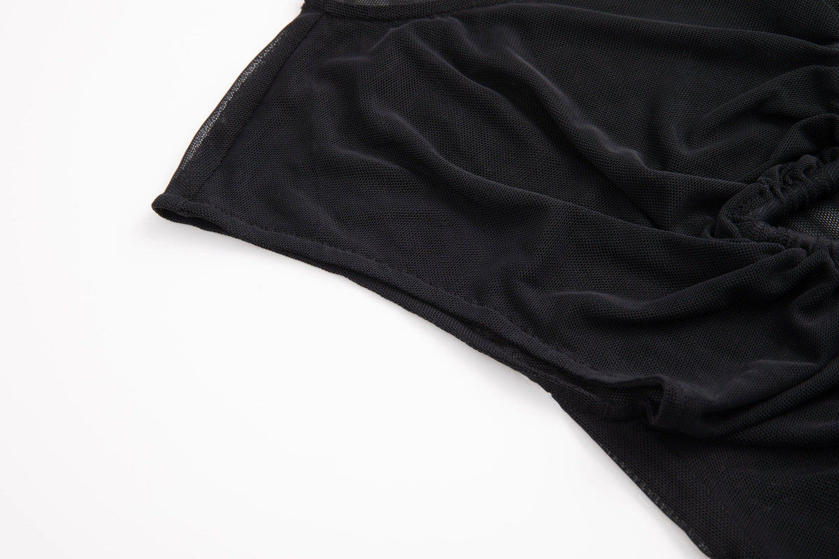 Plaid Mesh Star Cutout Tshirt Black