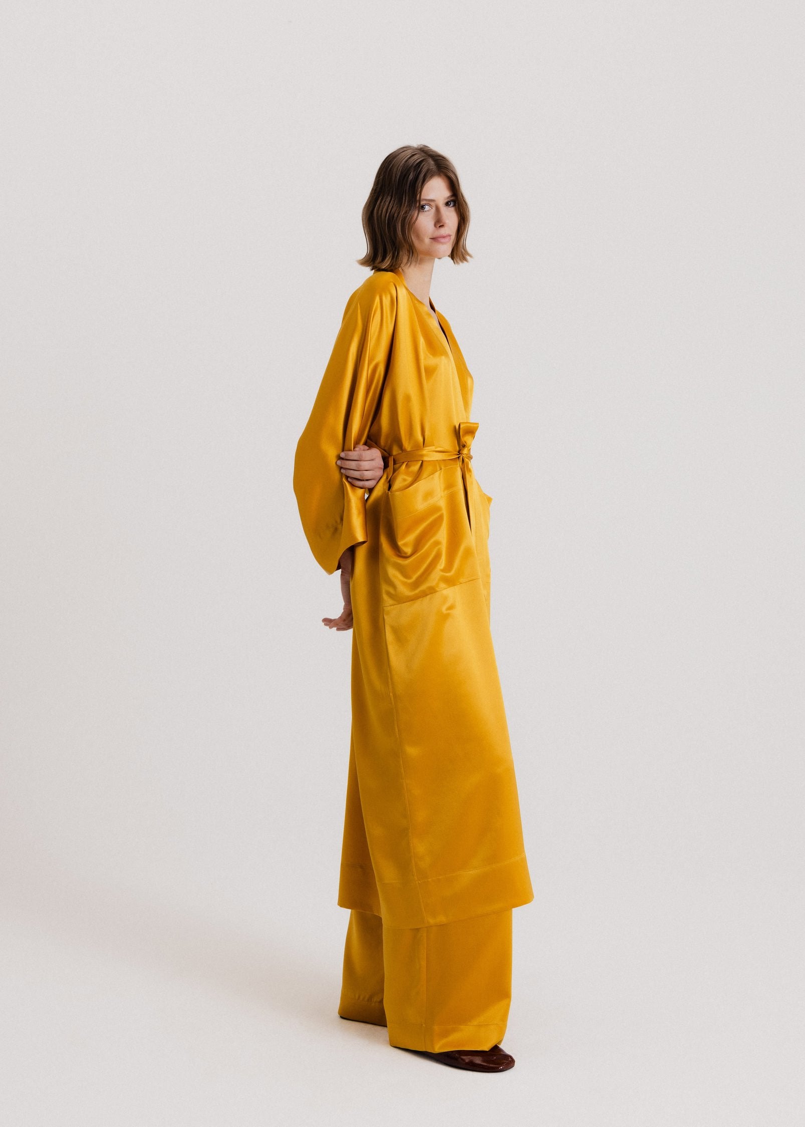 Silk Kimono Robe in Gold