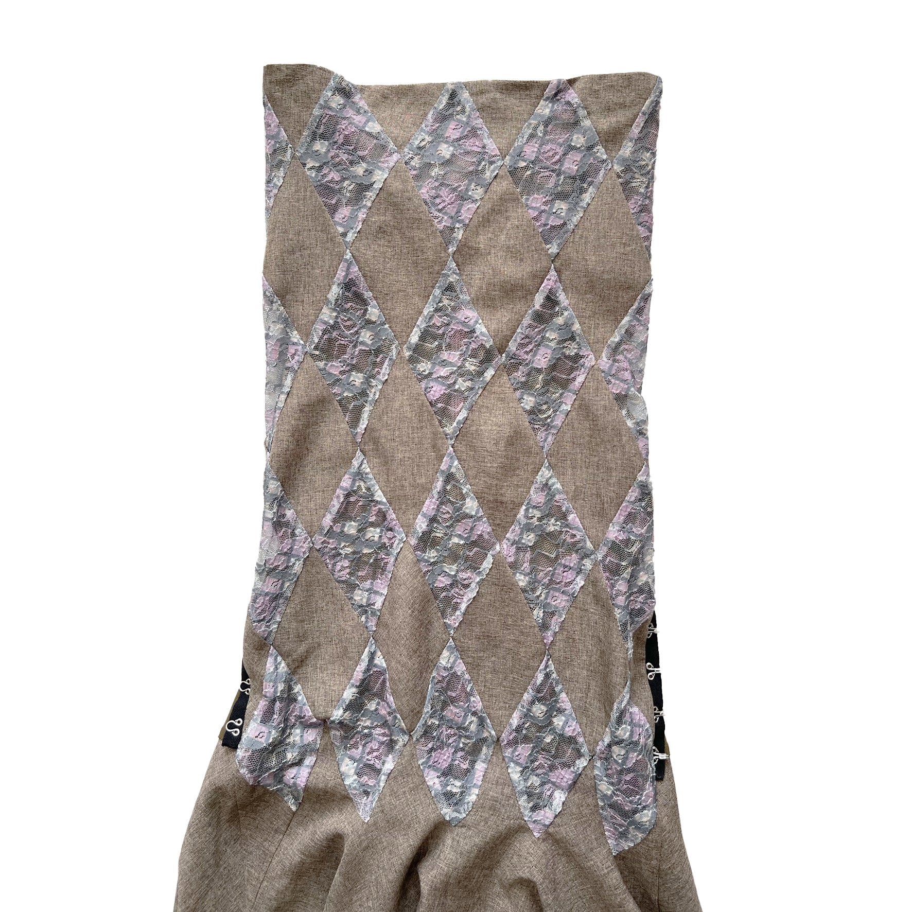 Patchwork Lace Purple Plaid Office Flared Midi Dress