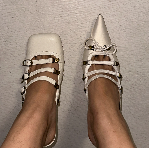 White Satin Lace Up Pointed Toe Mules
