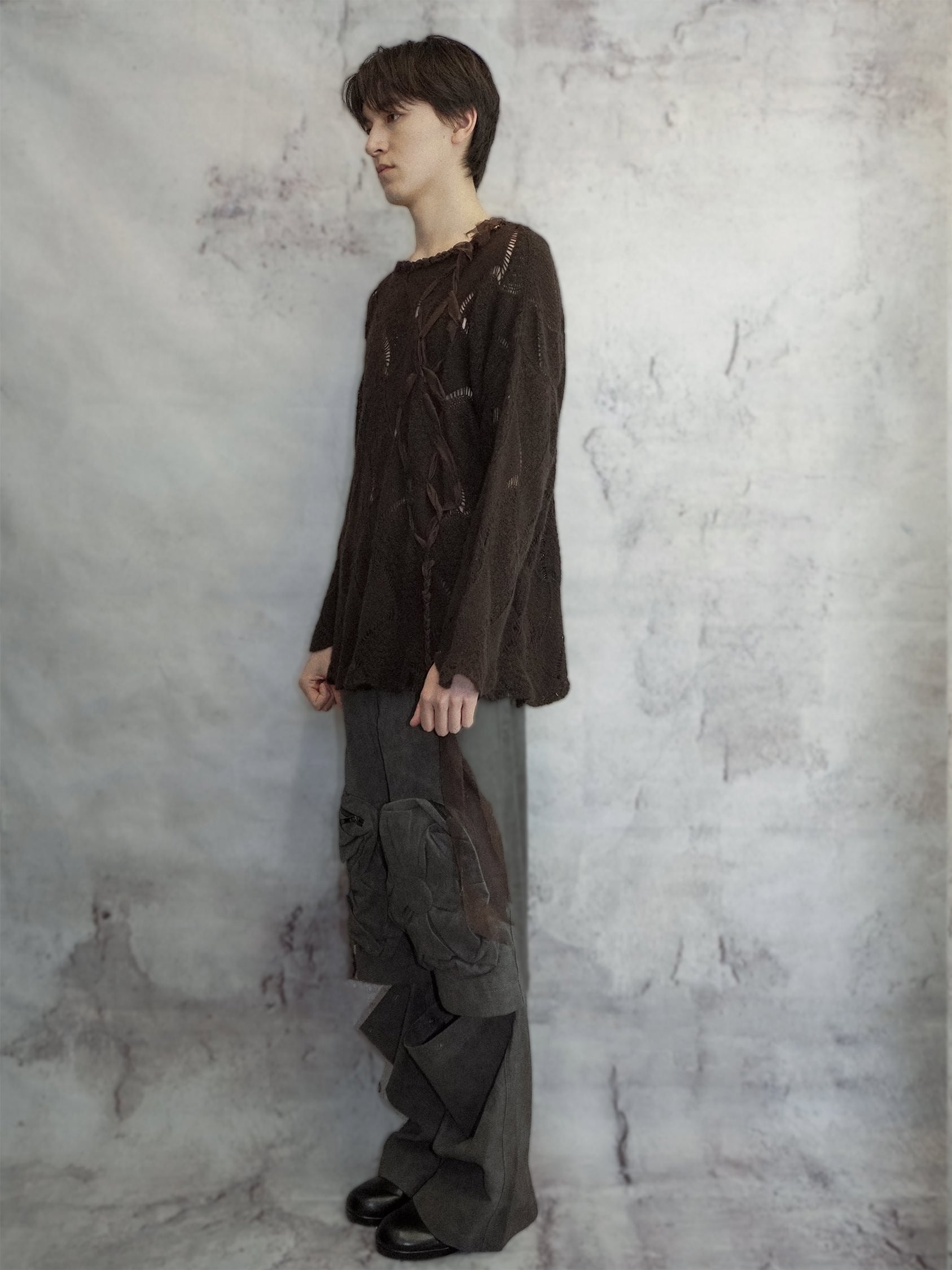 Open Stitch Braided Sweater_BROWN