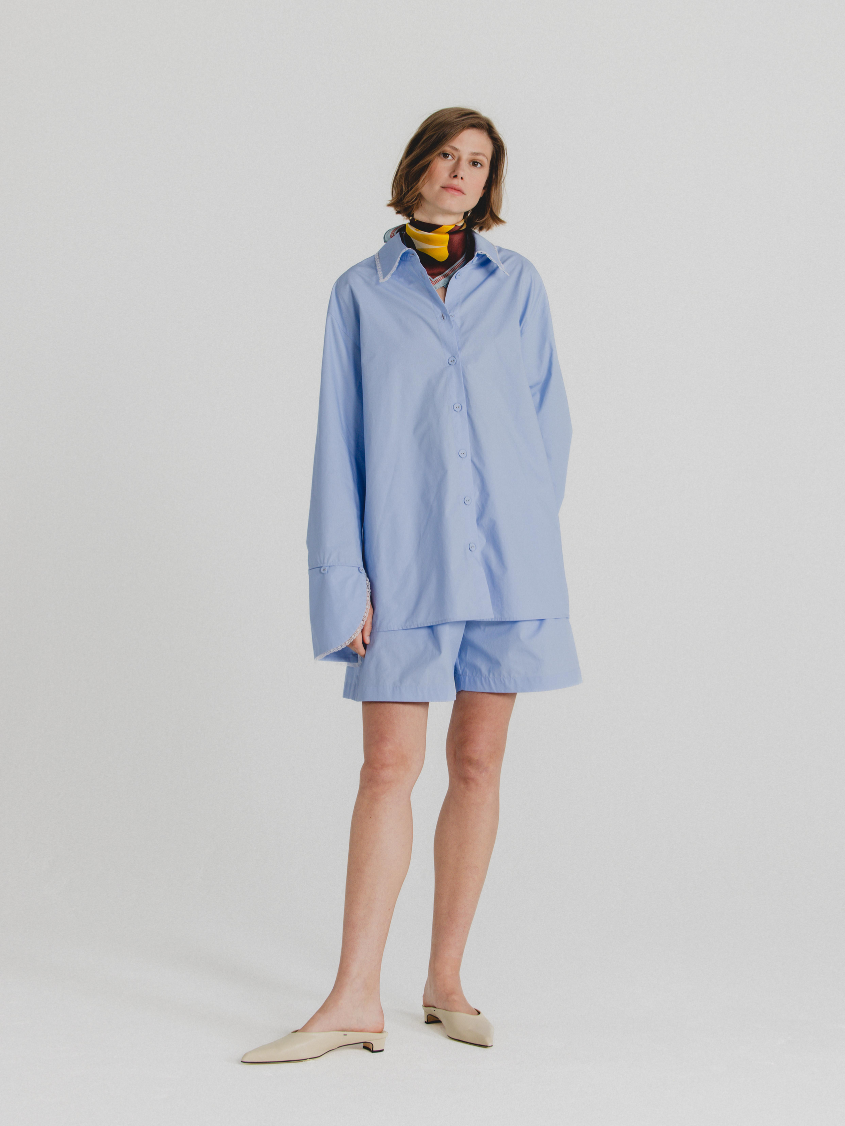 Cotton Poplin Oversized Shirt in Sky Blue