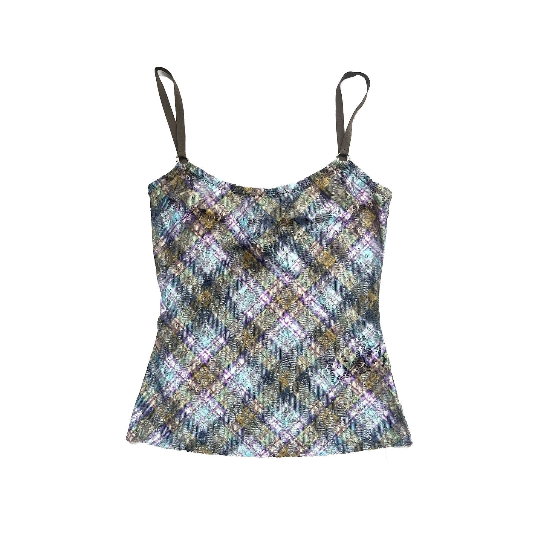 Stretch Lace Cami Top Kaleido Plaid
