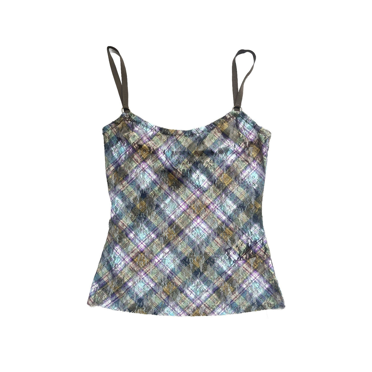 Stretch Lace Cami Top Kaleido Plaid
