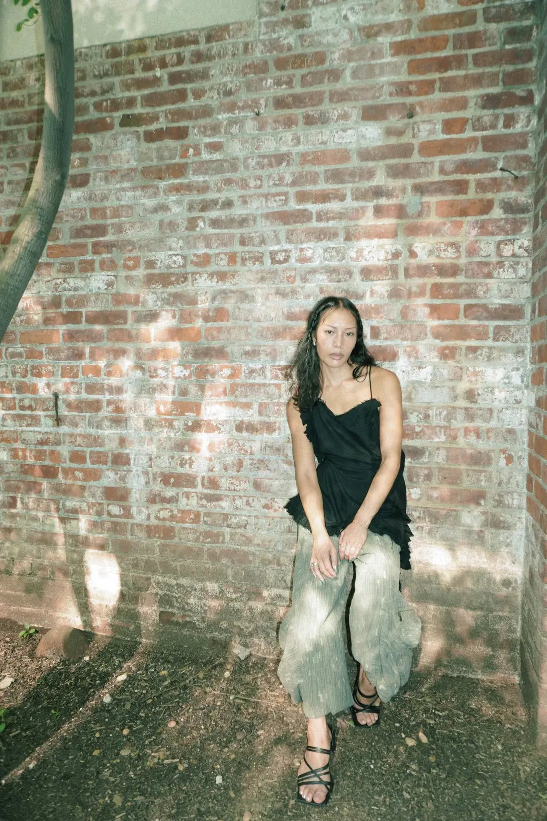 WASHED MOSS DENIM CARGO PANTS