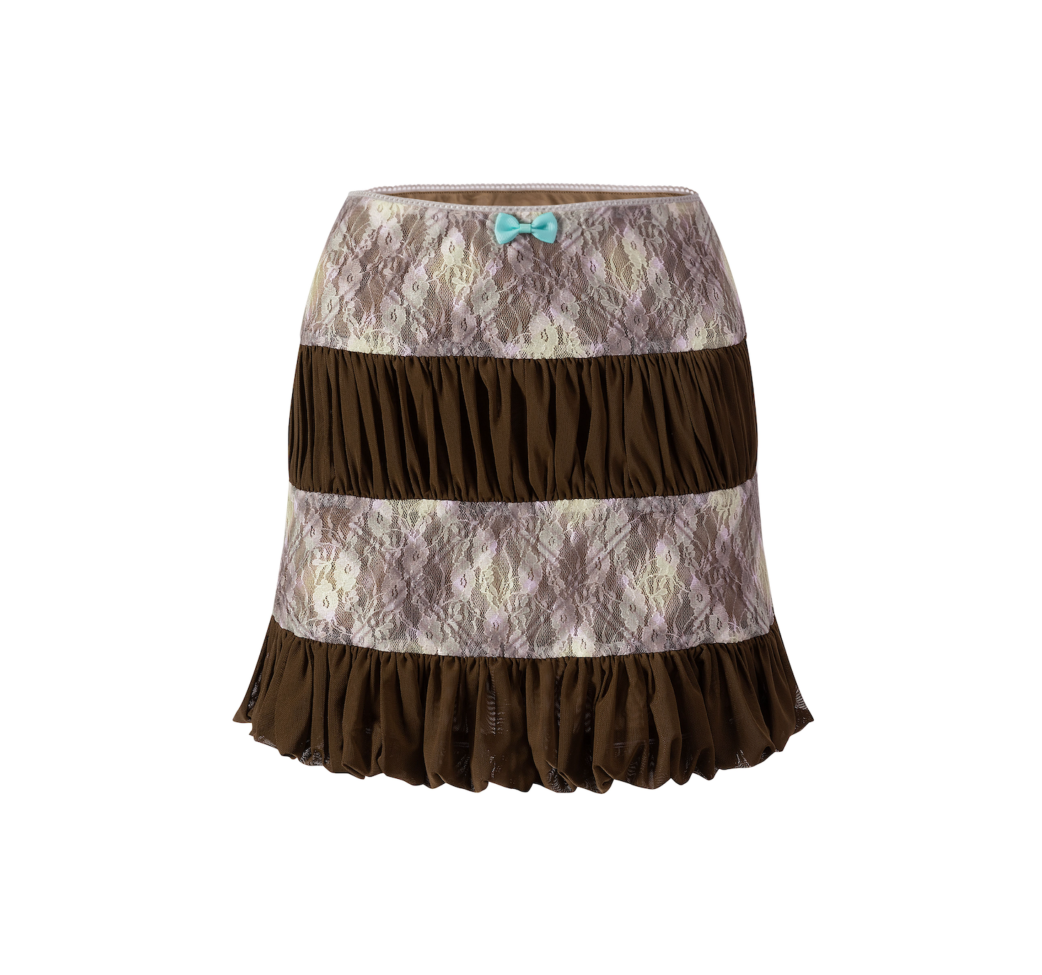 Mesh Plaid Lace Midi Skirt Porcelain