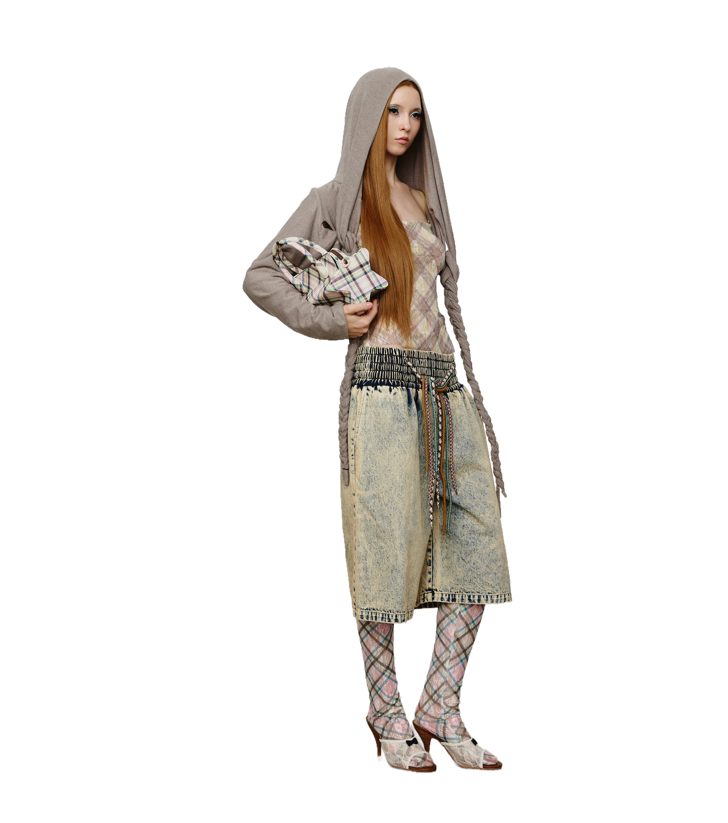 Braided Cropped Hoodie Gray