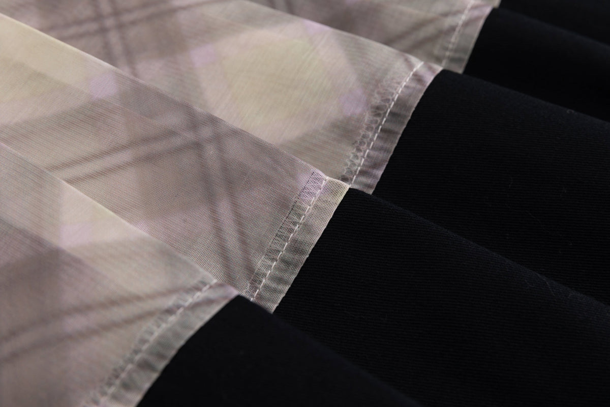 Patchwork Organza Pleated Midi Skirt Black Porcelain