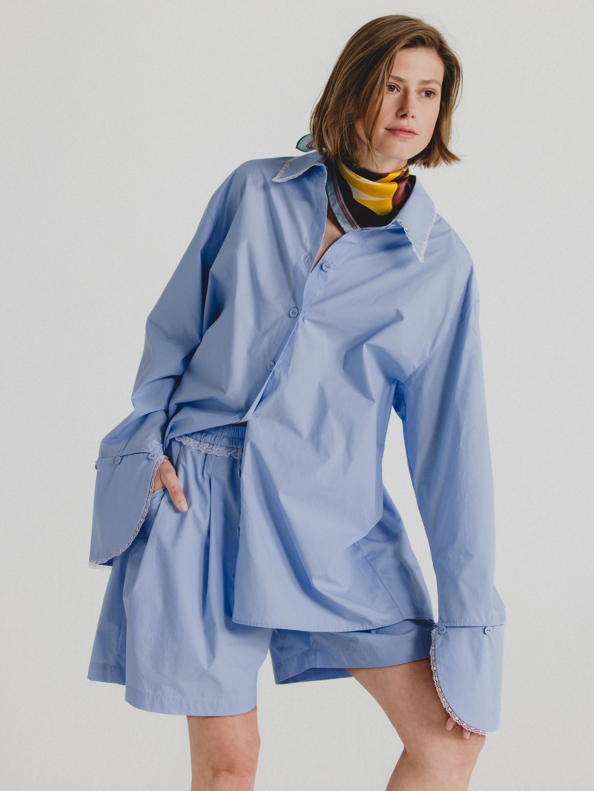 Cotton Poplin Shorts in Sky Blue