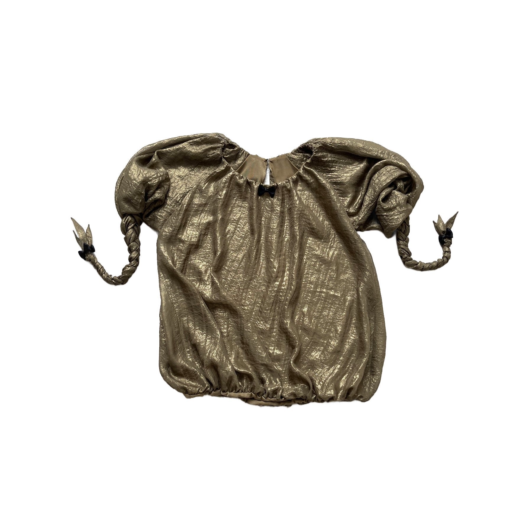 Balloon Braided Blouse with Bow Dark Gold